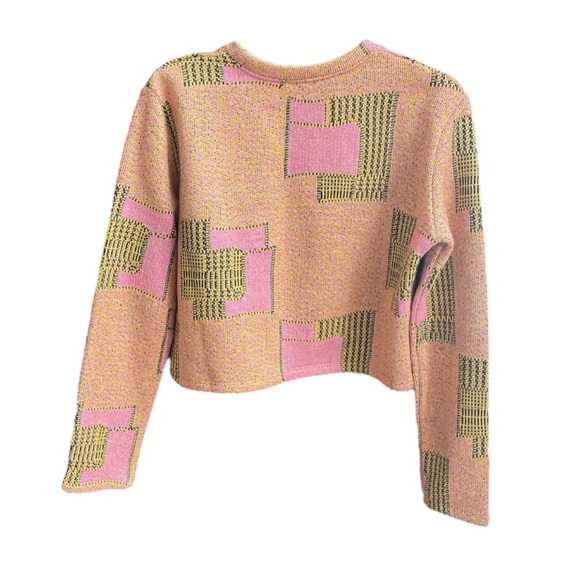 Zara Jacquard Geometric Cropped Sweater Orange Pink Black Size Small - Picture 2 of 9